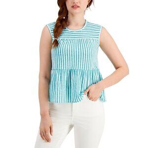 MSRP $34 Style & Co Cotton Striped Tiered Tank Top Green Size S